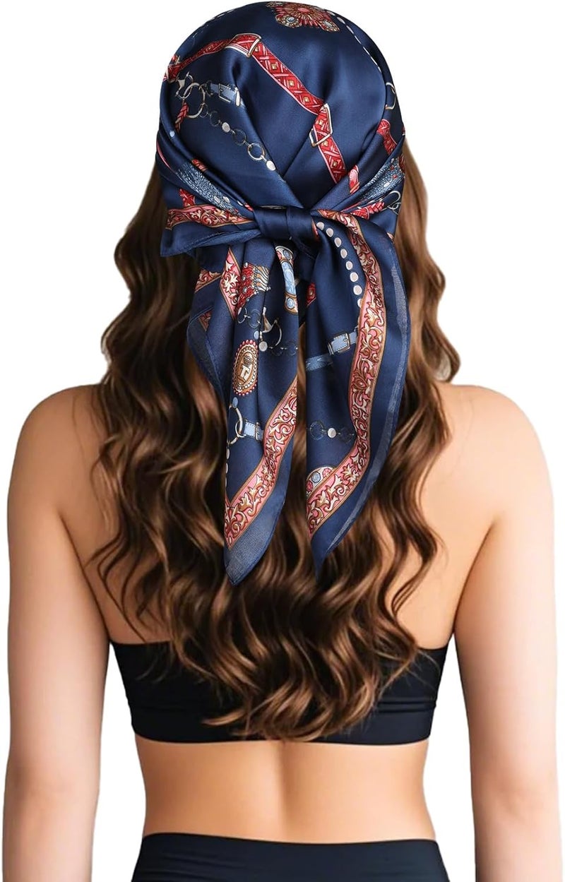 Sumolux Head Hair Scarf for Women Like Satin Silk Scarf Bandana Hair Wrapping Night Large Square Scarves 27.5" - Image 4